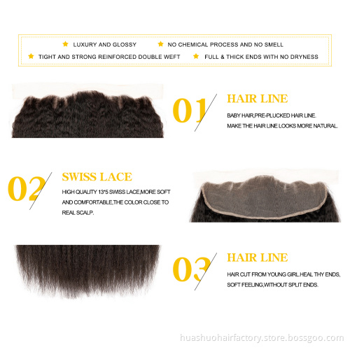 Virgin Peruvian Hair Human 100% Raw Unprocessed Peruvian Hair Bundles Kinky Straight Weave Hair With 1 Frontals Closure